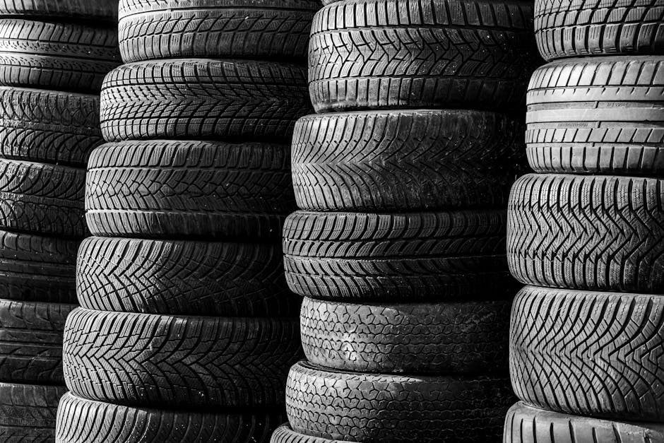 Stack of winter tires ready for storage