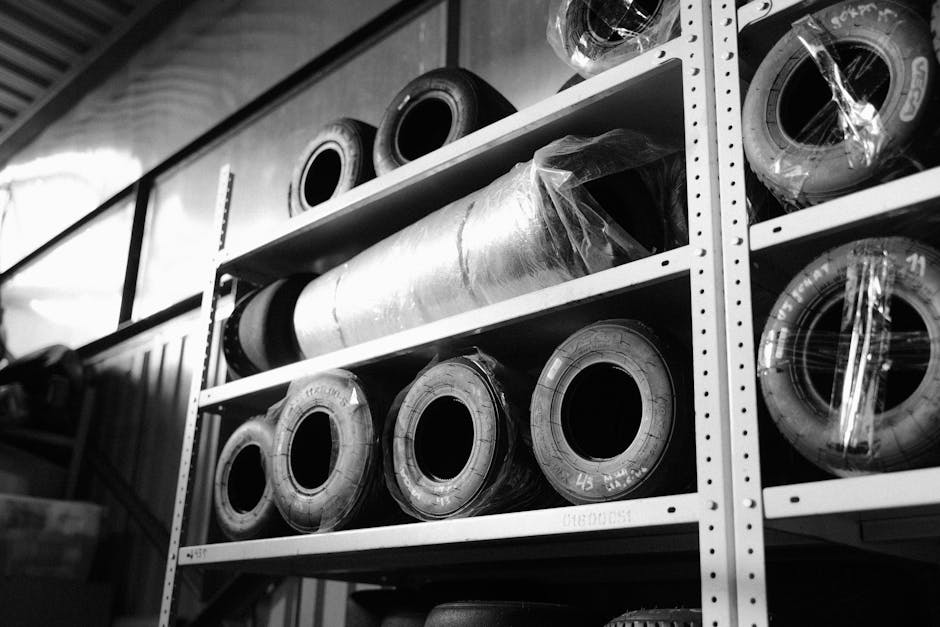 Organized car tire storage warehouse